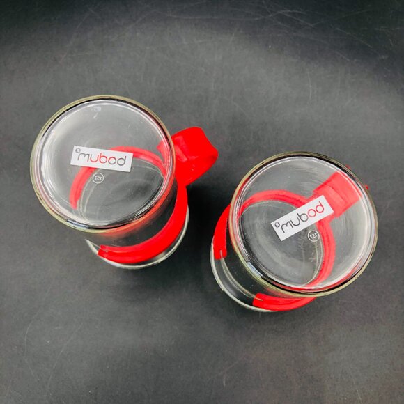 80s Bodum Denmark Red Round Handles Tall Coffee Cup PAIR Vintage Retro Kitchen - Picture 5 of 10